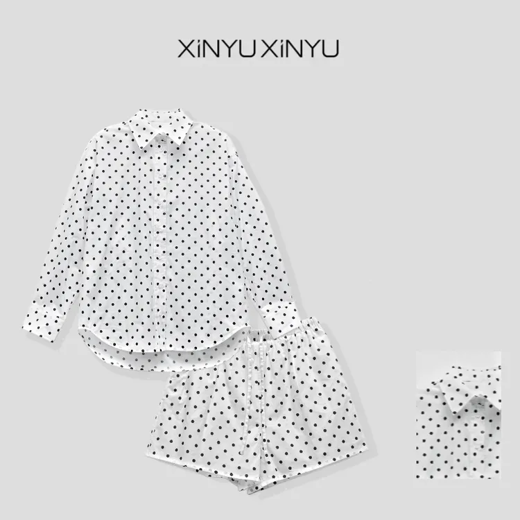 XINYU/芯与100棉复古都市感经典波点衬衫+短裤 10959 衬衫 休闲