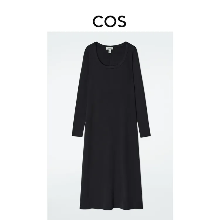 COS女装 修身版型罗纹针织连衣裙藏青色2025春季新品1276139001