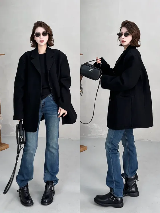 月月铭顺 秋冬新款地平线小众设计显瘦百搭羊毛外套 2510C6499