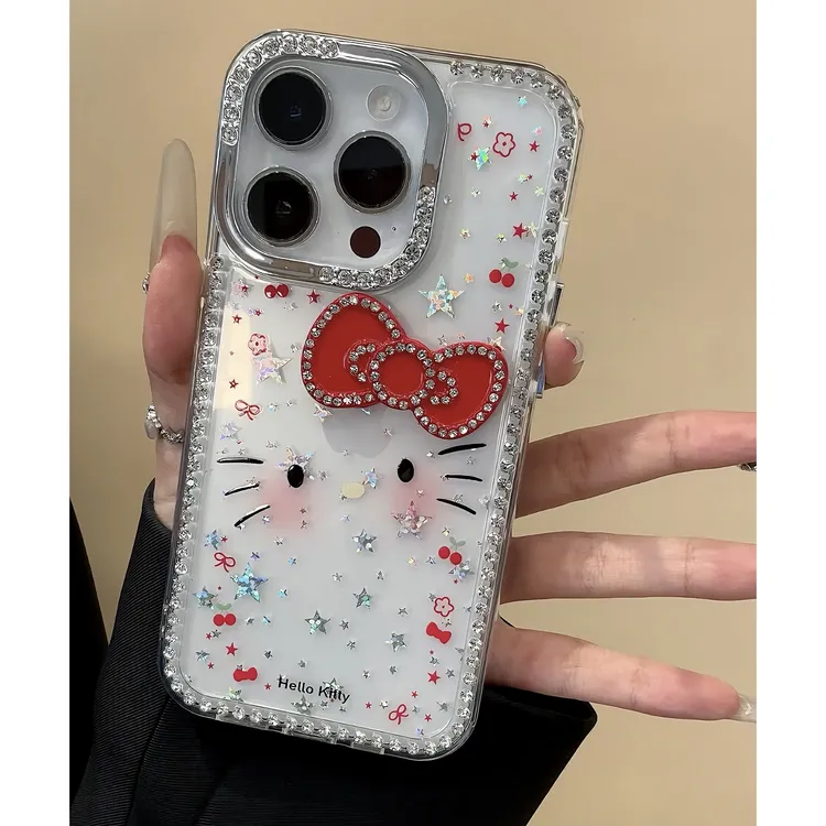 雅天立闪钻kitty猫表情适用苹果16手机壳13新款iPhone15promax女