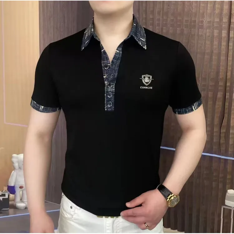 男士精品总裁同款空气层面料夏季碎花polo衫高品质短袖潮流年轻
