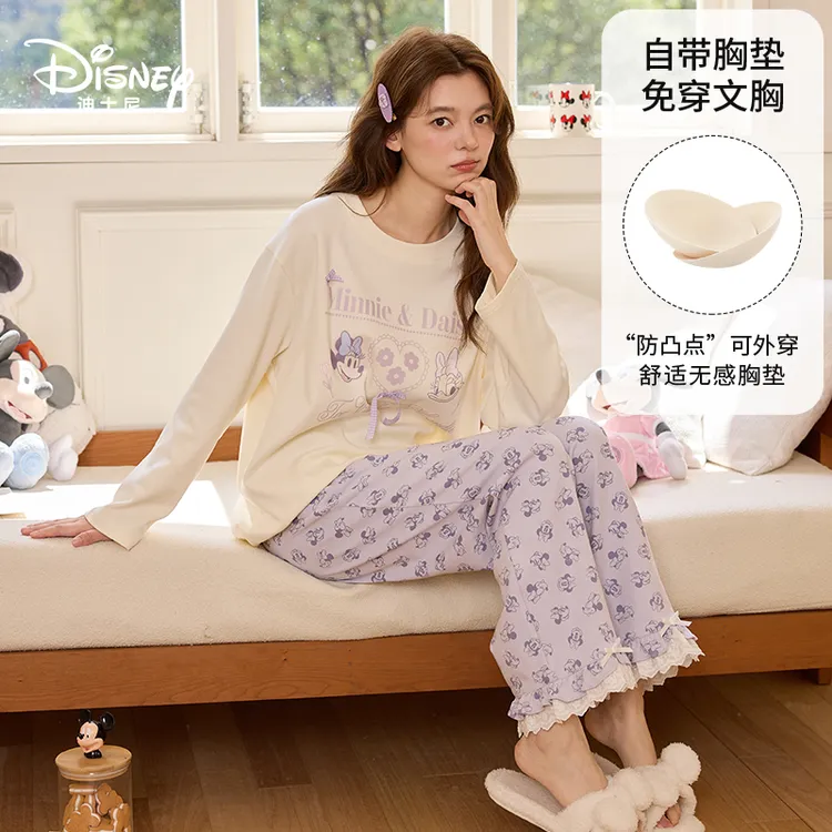 Disney/迪士尼秋冬圆领长袖印花成人舒适外穿宽松纯棉家居服0203