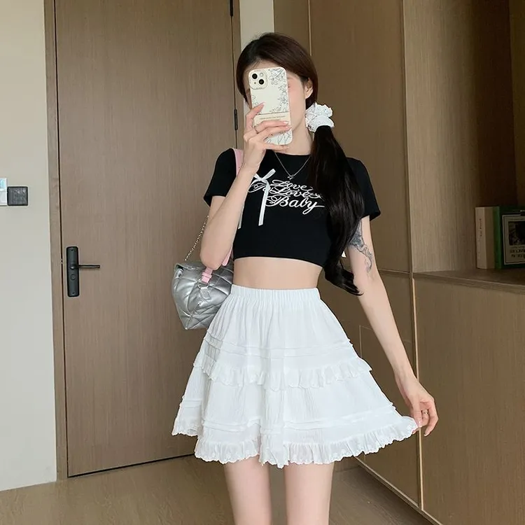 蛋糕裙短裙女春夏新款设计感荷叶边高腰百搭A字外穿显瘦半身裙