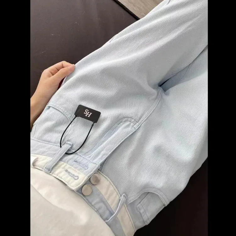 高腰阔腿牛仔裤女天蓝色2025春夏新款爆款显瘦拼接腰头百搭直筒裤