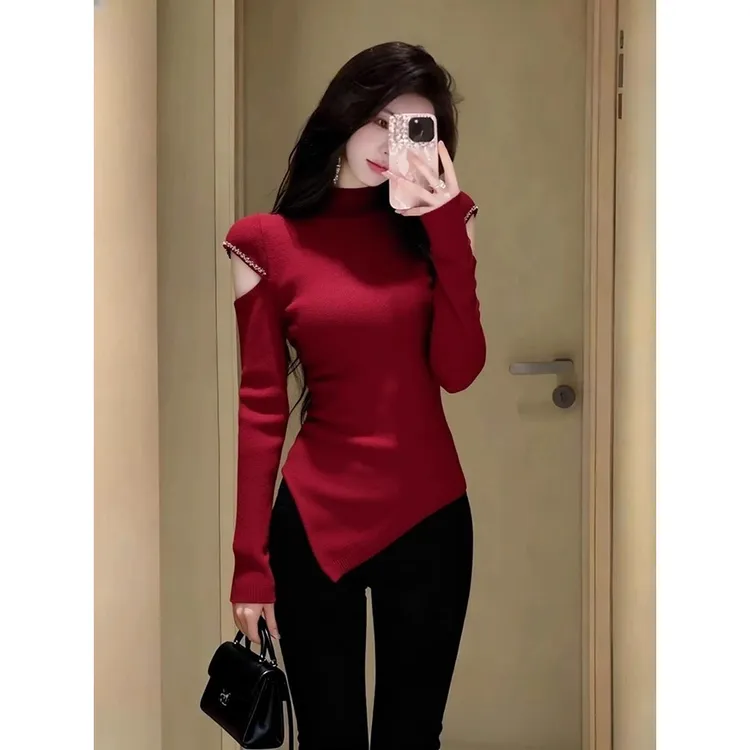 2025秋冬欧货洋气设计内搭红毛衣女新款2025爆款洋气本命年