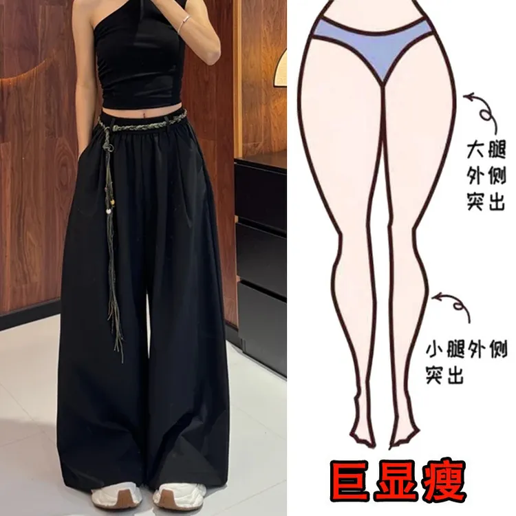 2025夏季薄款大码女装宽松阔腿休闲裤梨形身材显瘦高腰垂感拖地裤