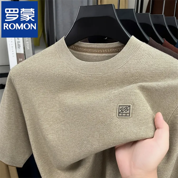 罗蒙秋冬季新款男士圆领短袖毛衣薄款半袖上衣亲肤舒适打底针织衫