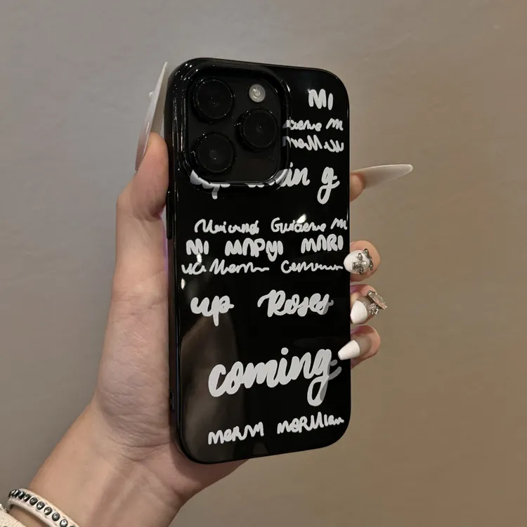 创意白色字母手机壳亮面果冻适用苹果iPhone12/13/14/15/16防摔软