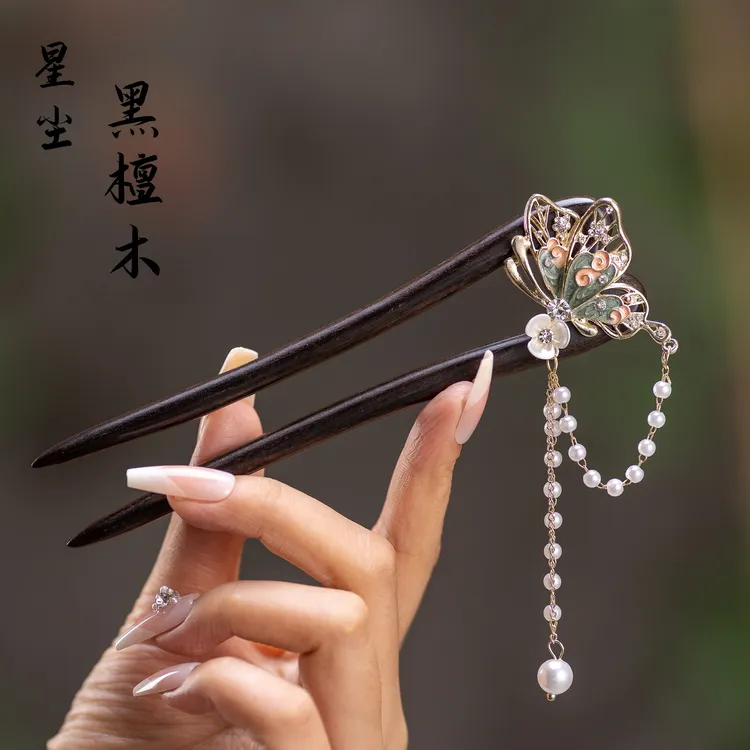 发簪手工发簪流苏檀木发簪国风原创设计u型簪发发饰古风日常古装