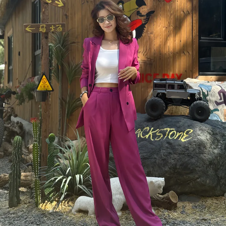 秋季款高级感西装外套+高腰阔腿裤套装（达）