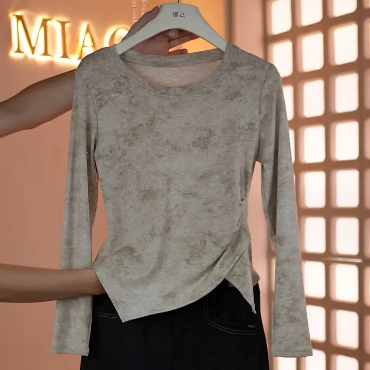 秋季新品扎染不规则长袖打底设计感长袖T恤速干修身弹力上衣