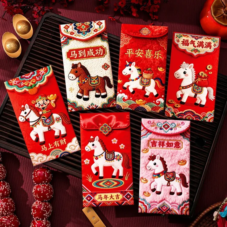 2026马年5D打印加厚硬卡纸视觉效果可爱小马红包千元利是封新年