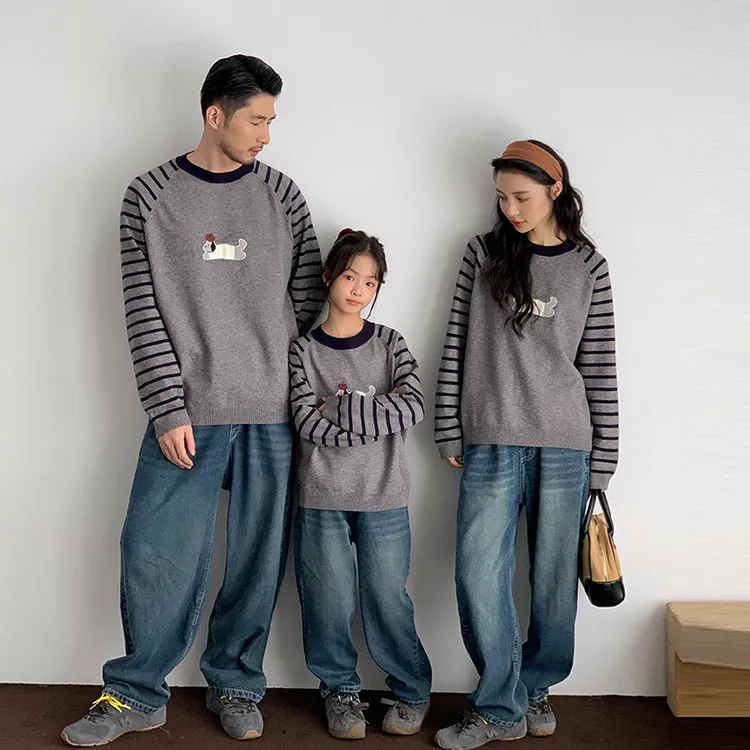 毛衣亲子装一家三口针织衫母女装春秋冬季儿童衣服宽松父母子上衣