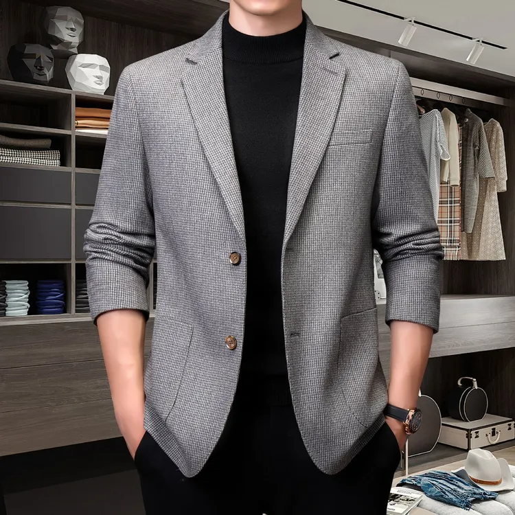 秋冬季高端毛呢单西男士商务小西装双面绵羊毛呢子休闲西服外套