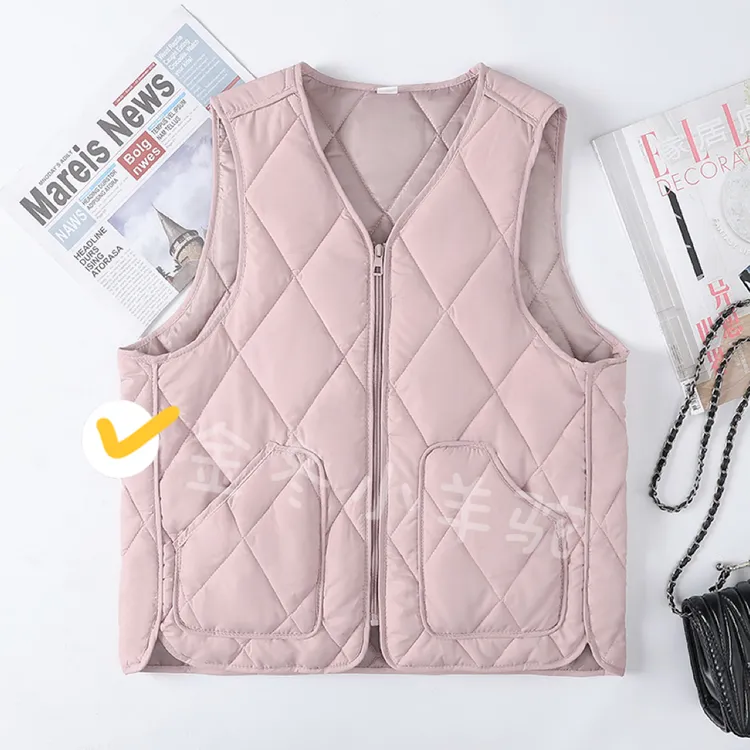 秋冬菱格棉马夹短款马甲女冬外穿2025新款简约宽松坎肩背心002