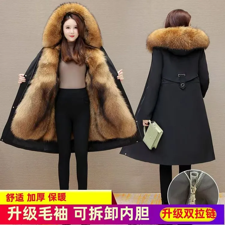 派克服女款气质服装爆款2025新款可拆卸内胆长款棉服妈妈装外套女