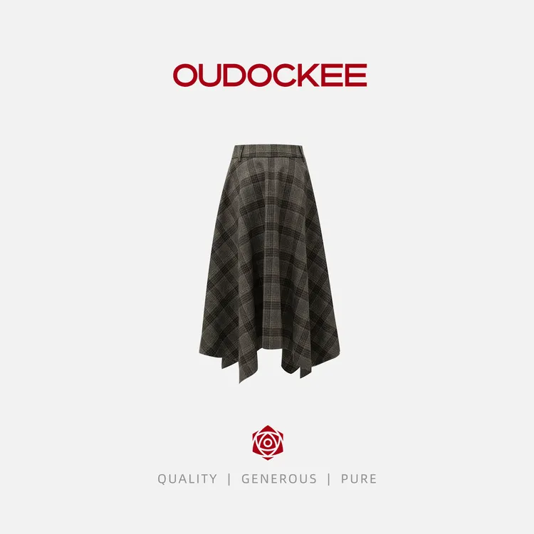OUDOCKEE 鸥鸥【围裙】复古高腰格子半身裙显瘦伞裙 BACE937T