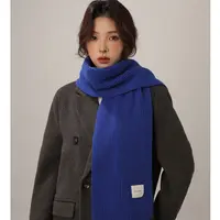 克莱因蓝色围巾女秋冬季2025新款韩系氛围感情侣百搭学生针织围脖