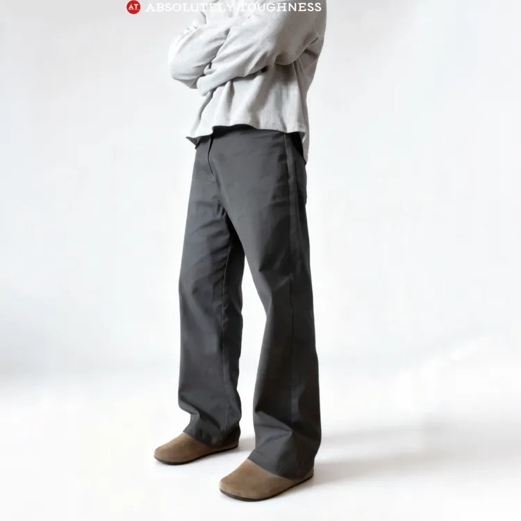 【AT】水洗磨毛直筒裤法工裤剪裁做旧四季百搭高级感微喇长裤