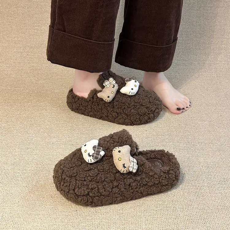 卡通小熊蝴蝶结舒适休闲包头拖女2025秋冬季新款外穿厚底包头拖鞋