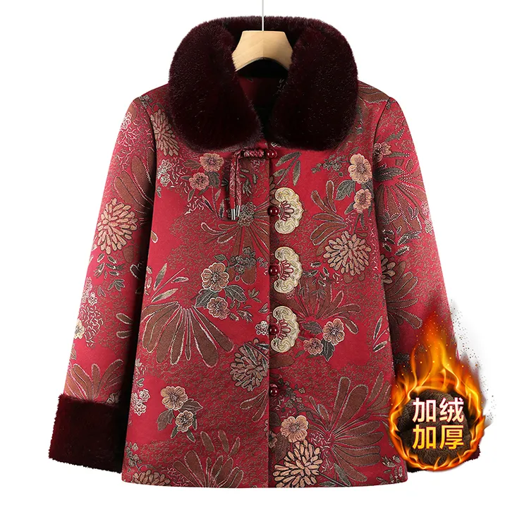 中老年女装妈妈装冬季棉袄60-80岁奶奶棉服加绒加厚保暖棉衣外套
