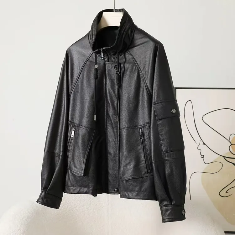 头层油蜡小牛皮真皮鹅绒皮衣外套女冬季加厚短款时尚百搭新款