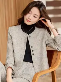 【纪朵研】Y021加厚款小香风时尚套装女装高腰复古套装秋冬阔腿裤女