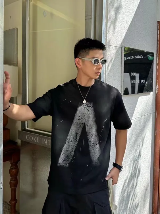 特厚款短袖印花圆领青年春秋季T恤半袖潮流黑色上衣休闲男装百搭