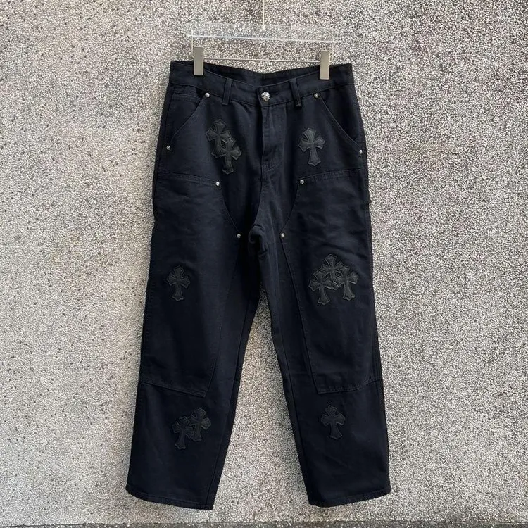 【Npkp Luxury设计师】十字架贴皮水洗百搭直筒牛仔裤男女高街宽松