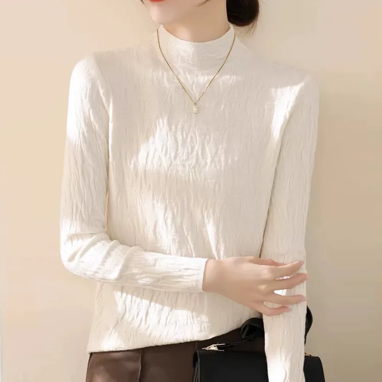 哥弟阿玛施正品高端秋冬薄款羊毛衫女士半高领提花毛衣针织打底衫