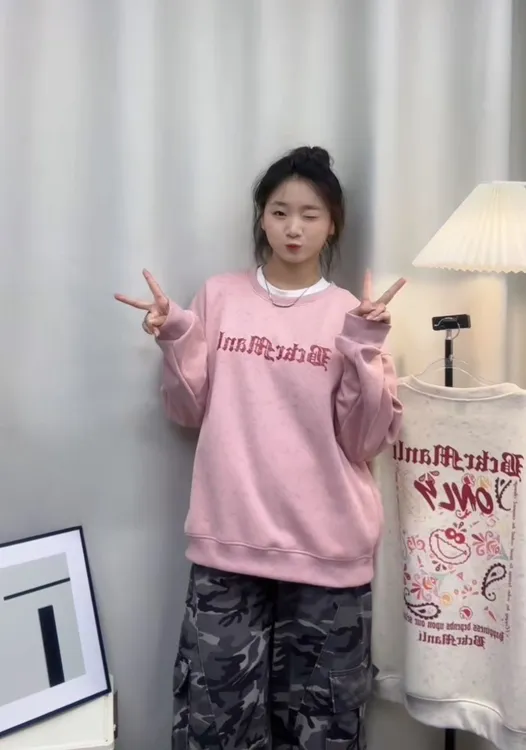 圆领卫衣女秋冬季新款重磅百搭潮牌扎染印花外套情侣美式复古宽松
