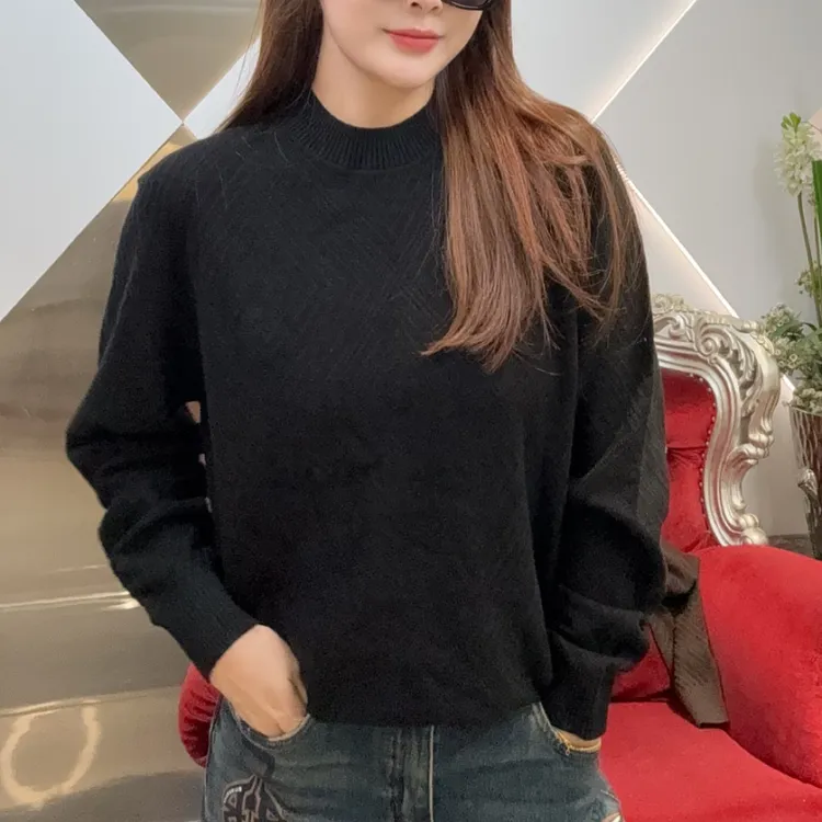 长袖套头款厚款薄款圆领毛针织衫毛衣半高领针织衫