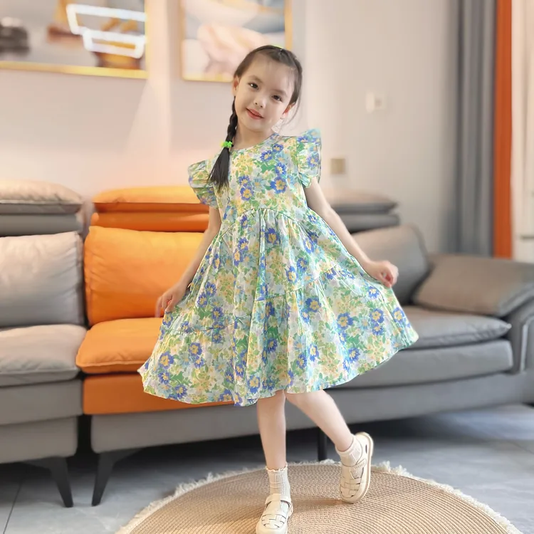 女童碎花连衣裙夏季2025新款纯棉公主裙女孩泡泡袖甜美洋气裙子潮