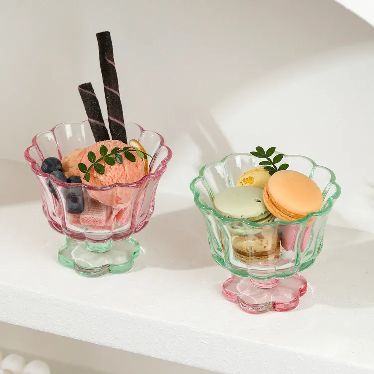 高颜值牛奶杯果汁杯中式花瓣杯粉色甜品杯子高级感燕麦杯玻璃杯女