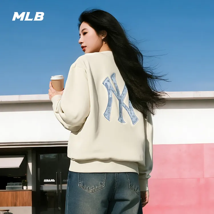 MLB官方流光风仿牛仔老花背标大LOGO圆领卫衣25秋季新款MTM07
