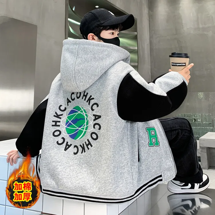 男童棒球服外套秋冬款夹棉加厚2025新款冬季中大儿童男孩冬装棉服