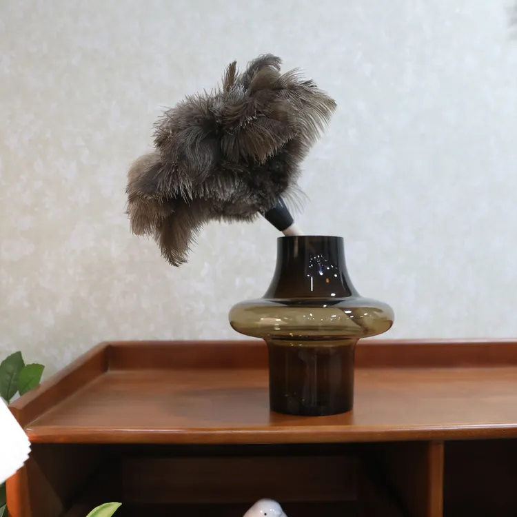 手工鸵鸟毛掸子原木手柄家用吸尘除尘扫灰工具打扫