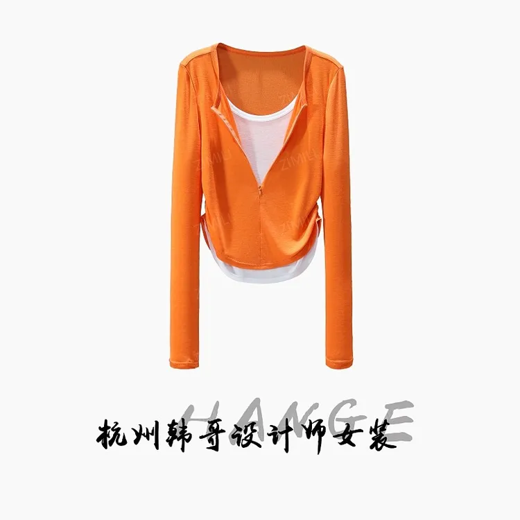 【韩哥女装】2025秋冬新品《虹缎系列》金莲花橙天丝羊毛上衣10088-A2