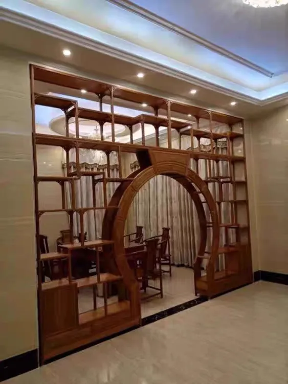新中式隔断屏风仿古家具月洞门多宝阁博古架实木客厅置物架月亮门