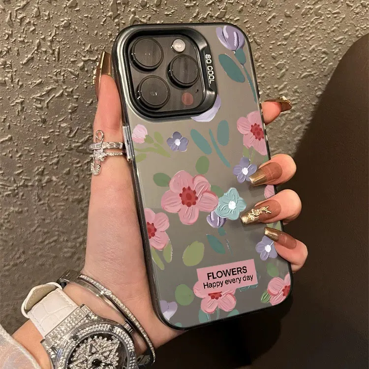 彩银小花朵适用苹果16ProMax手机壳15Pro苹果iPhone17女14防摔13P