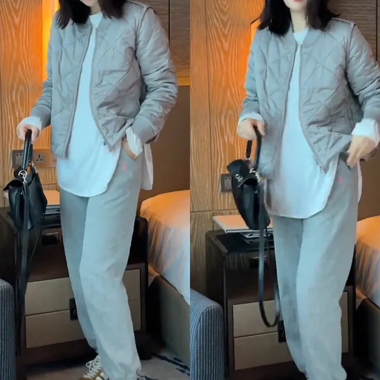 （现货）短款秋冬季立领灰色夹棉小棉衣网红洋气炸街外出新款外套