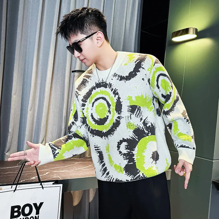 高品质时尚毛衣男潮流帅气提花针织衫2025秋冬季新款男士保暖线衣