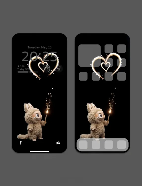 隐藏款爱心Labubu动态壁纸 苹果动态 1张视频 1份gif1张 静态1张