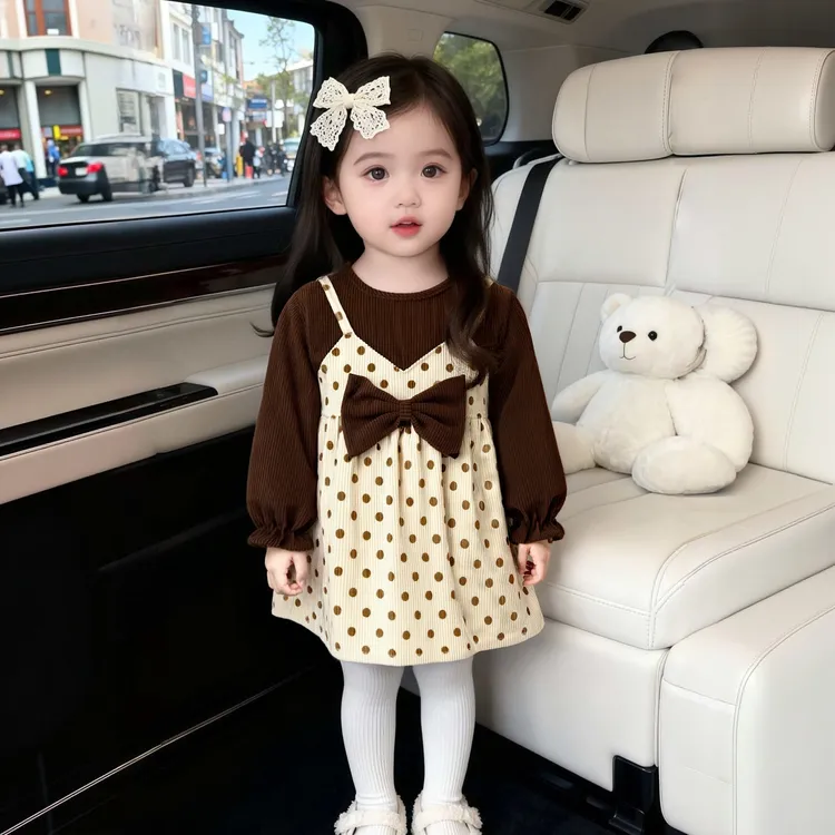 儿童罩衣波点纯色公主风公主裙外穿反穿衣碎花宝宝罩衣女童围裙