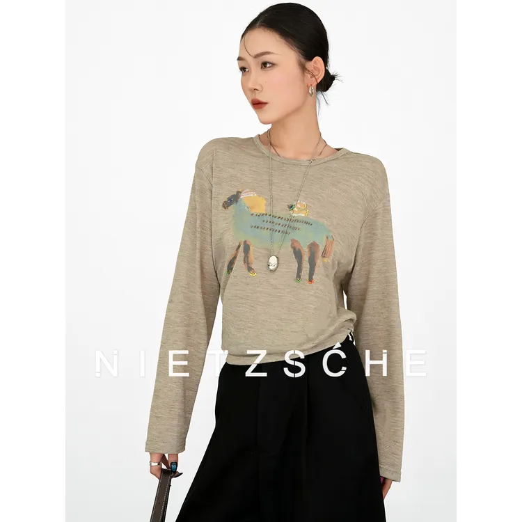 尼采 官方直营｜珠片马｜再生纤维x莱赛尔 手工钉珠彩色女T恤62066