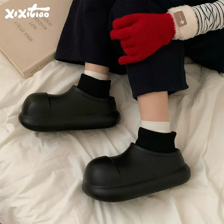 细细条 时尚户外防水保暖包跟棉鞋女冬防滑厚底懒人一脚蹬棉拖鞋