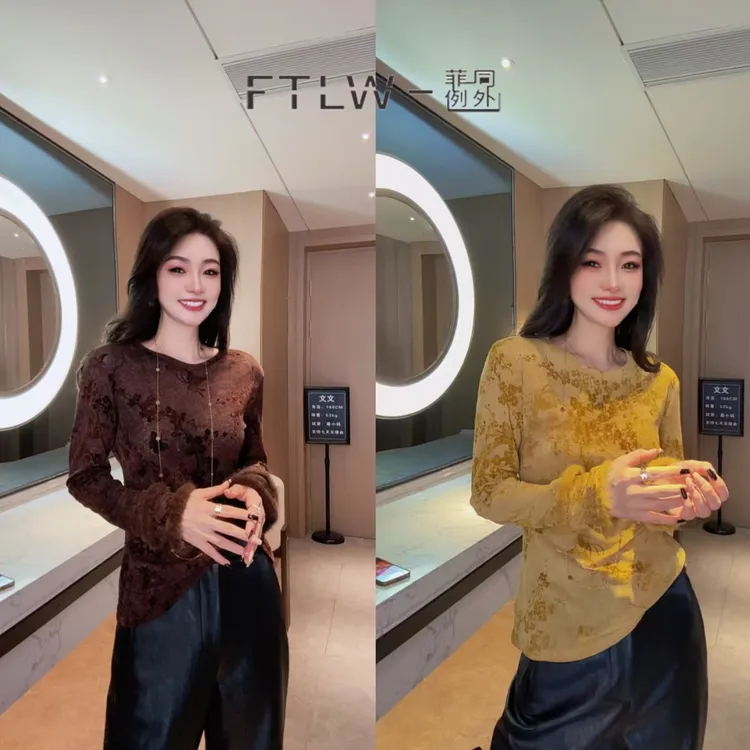 板熙FTLW-【棕褐花蝶】高级感气质时尚优雅女装上衣-3984