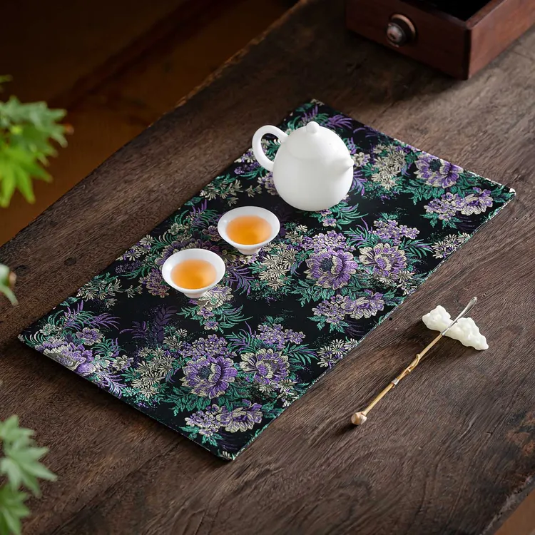 织锦茶席中式双面提花干泡垫禅意古典长方茶桌布高端轻奢桌旗泡茶