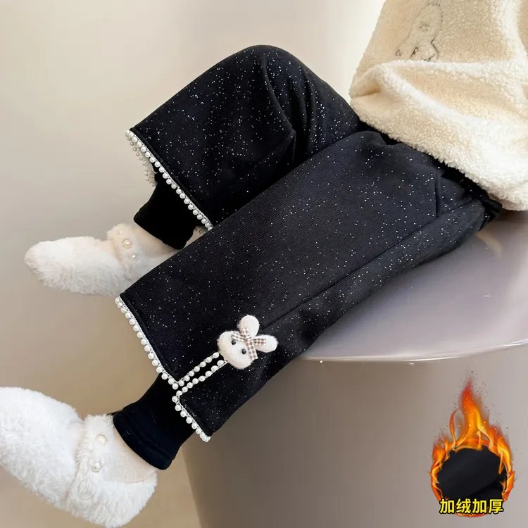 女童加绒裤子秋冬季2025新款儿童冬装直筒裤女宝宝加绒加厚阔腿裤