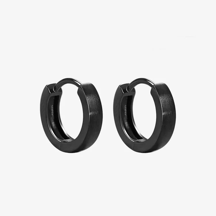 925银耳饰 拉丝磨砂素圈耳环男女小众简约高级感耳扣轻奢黑色百搭